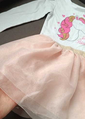 Kız Çocuk Pembe Uzun Kollu Unicorn Elbise - Görsel 4
