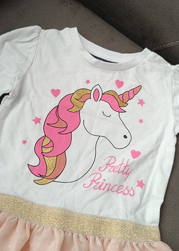 Kız Çocuk Pembe Uzun Kollu Unicorn Elbise - Görsel 5