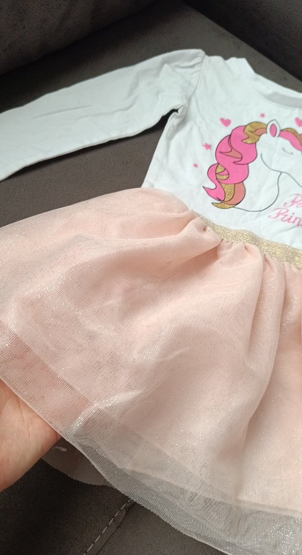 Kız Çocuk Pembe Uzun Kollu Unicorn Elbise - Görsel 4