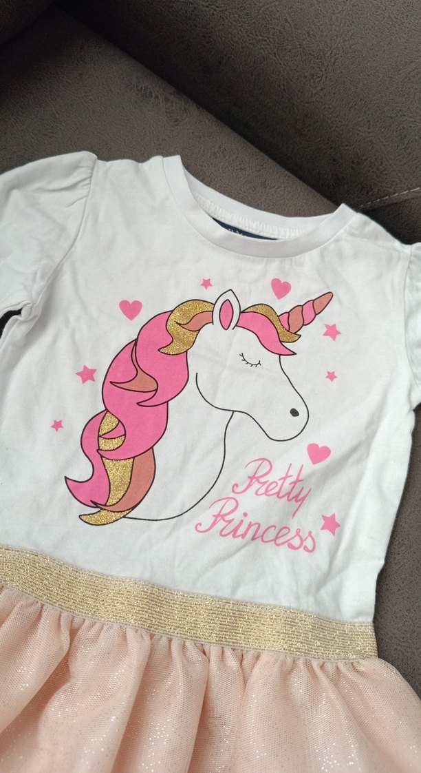 Kız Çocuk Pembe Uzun Kollu Unicorn Elbise - Görsel 5