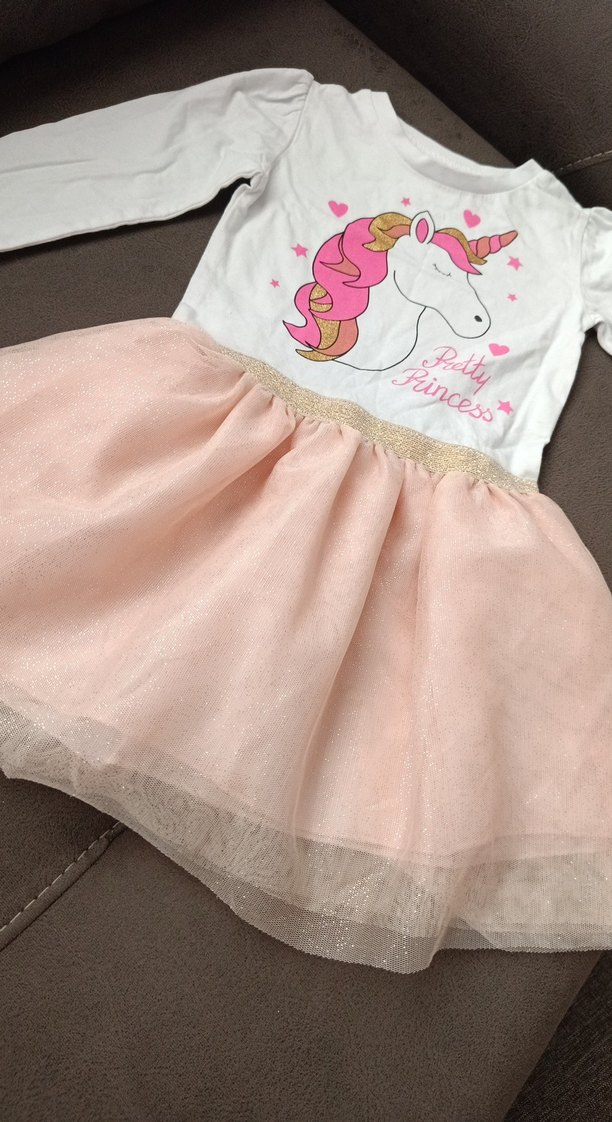 Kız Çocuk Pembe Uzun Kollu Unicorn Elbise - Görsel 2