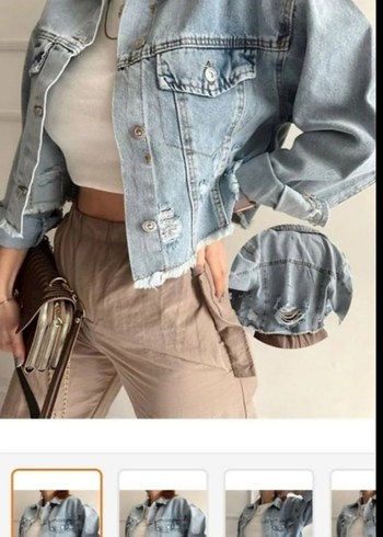 Diğer Mavi Yırtık Detaylı Kadın Denim Ceket