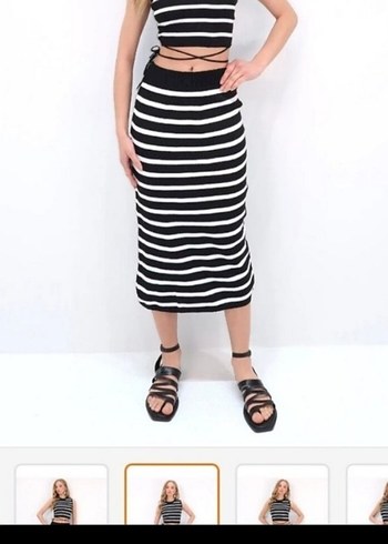 Zebra Desenli Uzun Midi etek ve belden ipli crop
