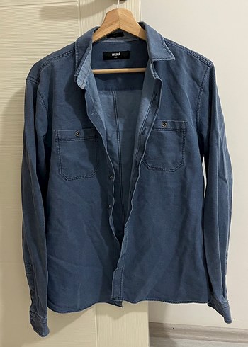 Erkek Mavi Denim Gömlek, Düğmeli, Rahat Kesim