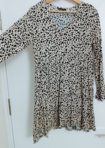 Uzun Kollu V Yakalı Desenli Elbise S/M - Görsel 2