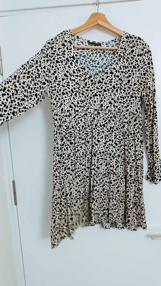 Uzun Kollu V Yakalı Desenli Elbise S/M - Görsel 2