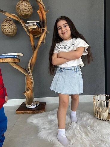12-13 Yaş Beden mavi Renk Kız çocuk kot etek