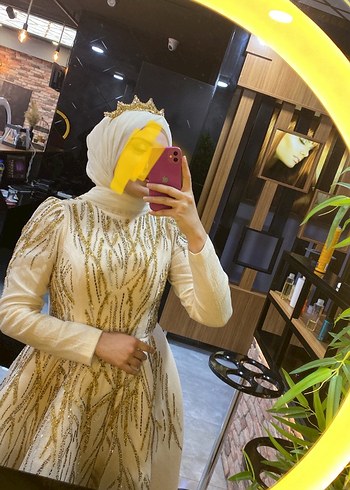 Alvina Bej boncuk işlemeli Uzun Kollu Drapeli Abiye