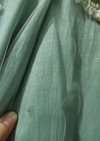 Uzun su yeşili inci detaylı Abiye Elbise - Görsel 6