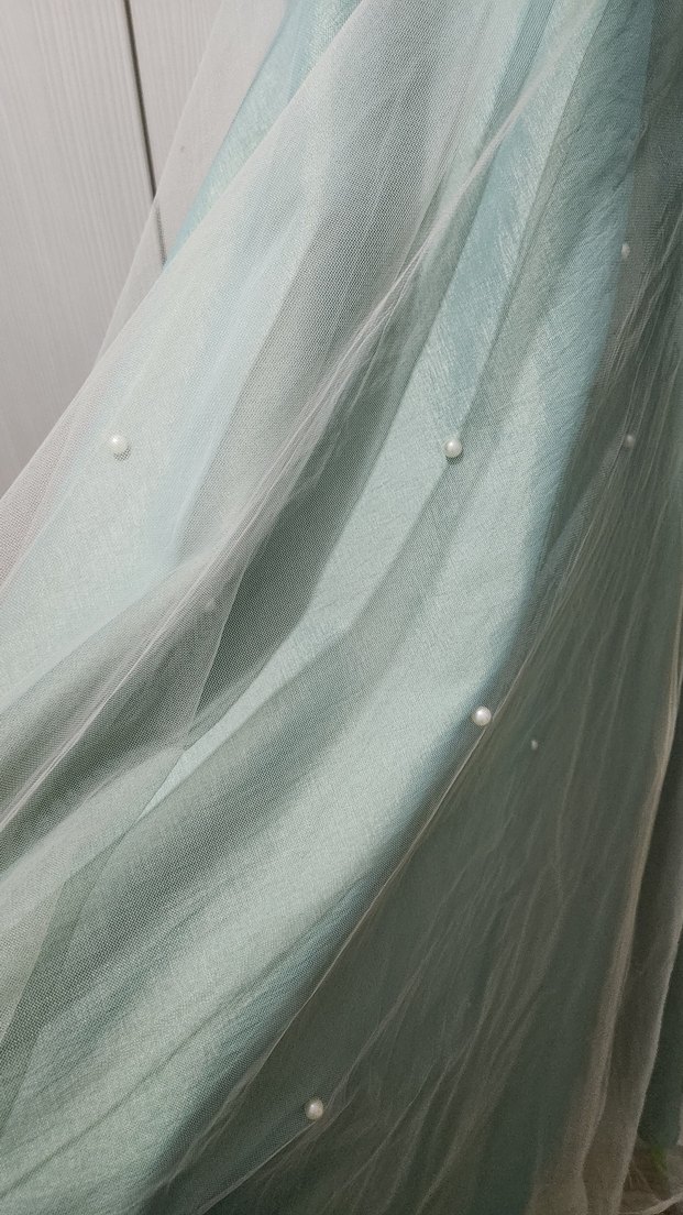 Uzun su yeşili inci detaylı Abiye Elbise - Görsel 4