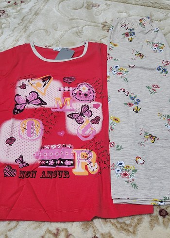 9 Yaş Beden pembe Renk Kız çocuk yazlık pijama takımı