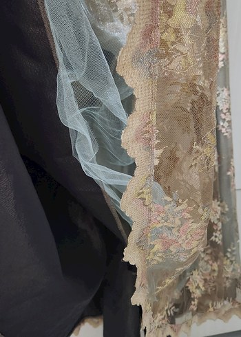 Uzun Kollu Dantelli Bronz Vintage Abiye - Görsel 6