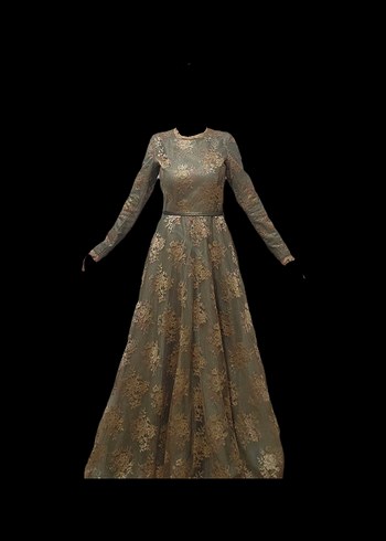 Uzun Kollu Dantelli Bronz Vintage Abiye