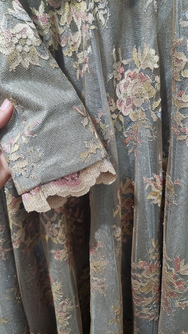 Uzun Kollu Dantelli Bronz Vintage Abiye - Görsel 5