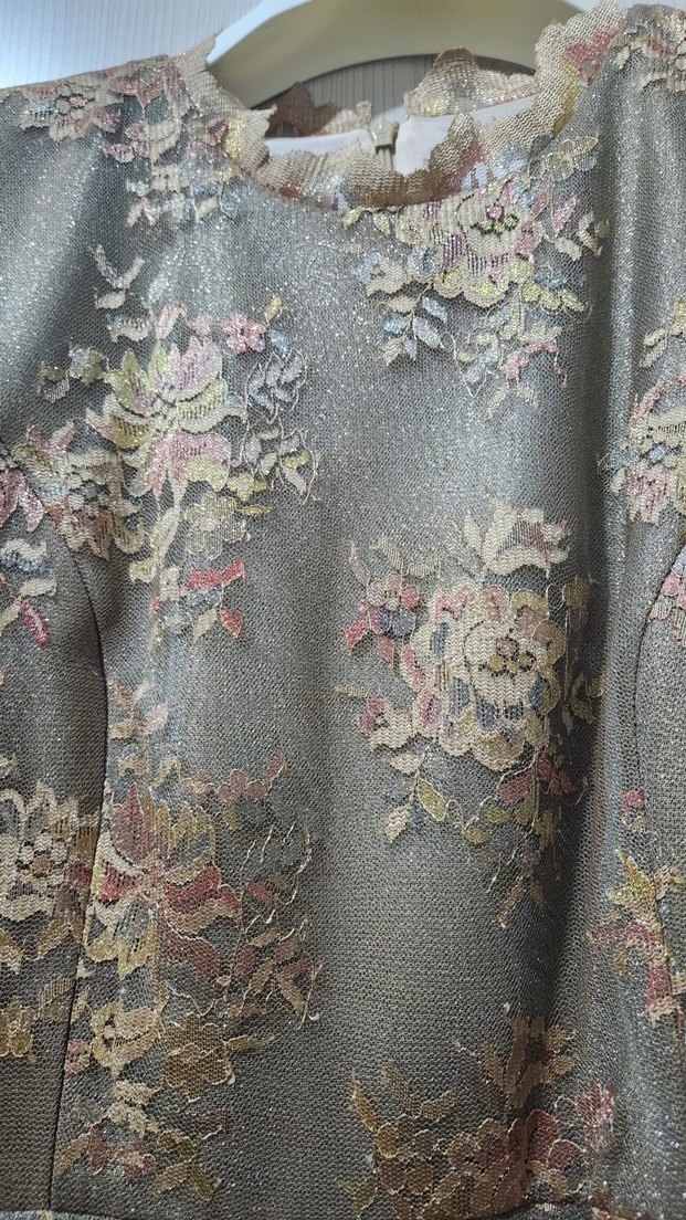 Uzun Kollu Dantelli Bronz Vintage Abiye - Görsel 4