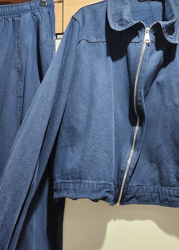 Kadın Lacivert Denim Ceket ve Midi Etek Seti - Görsel 2