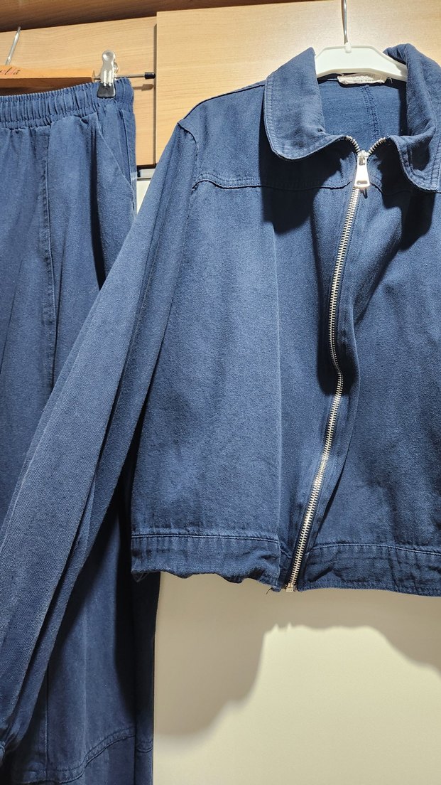 Kadın Lacivert Denim Ceket ve Midi Etek Seti - Görsel 2