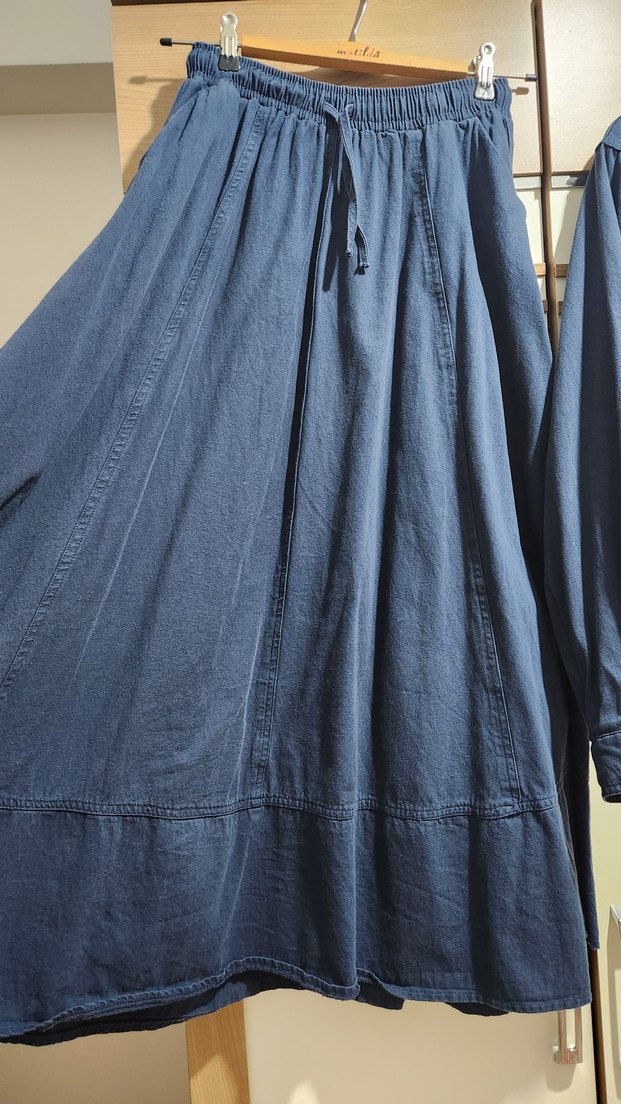 Kadın Lacivert Denim Ceket ve Midi Etek Seti - Görsel 3