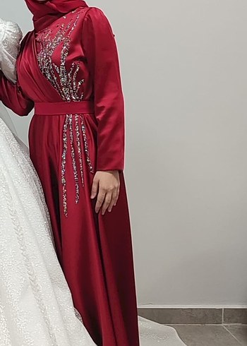Kırmızı tesettür Abiye Elbise - Görsel 2