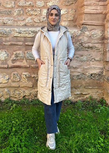 Bej Kemerli Kapitone Yelek - Görsel 3