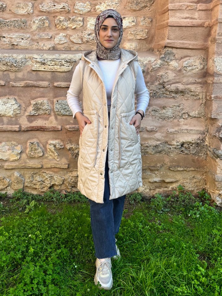 Bej Kemerli Kapitone Yelek - Görsel 3