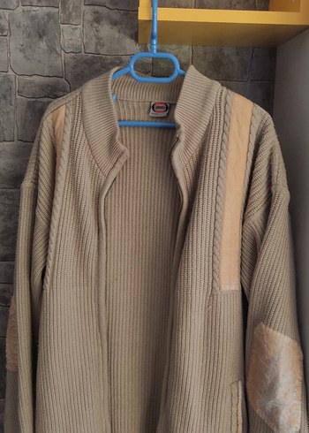 Erkek Kahverengi Yün Örgü Midi Ceket - Görsel 2