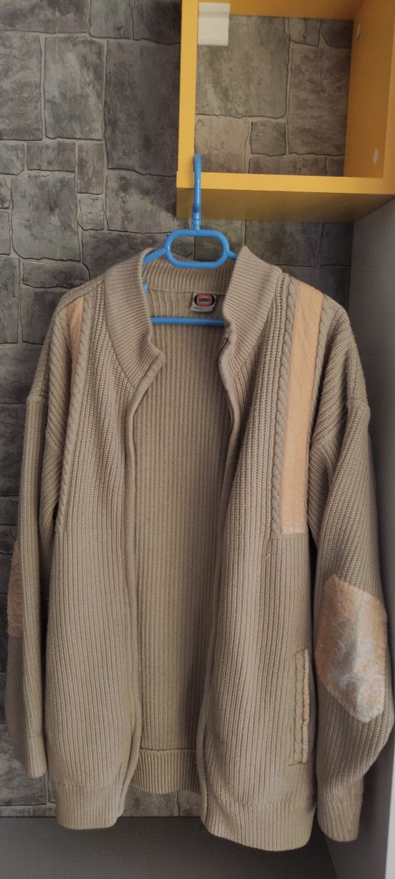 Erkek Kahverengi Yün Örgü Midi Ceket - Görsel 2