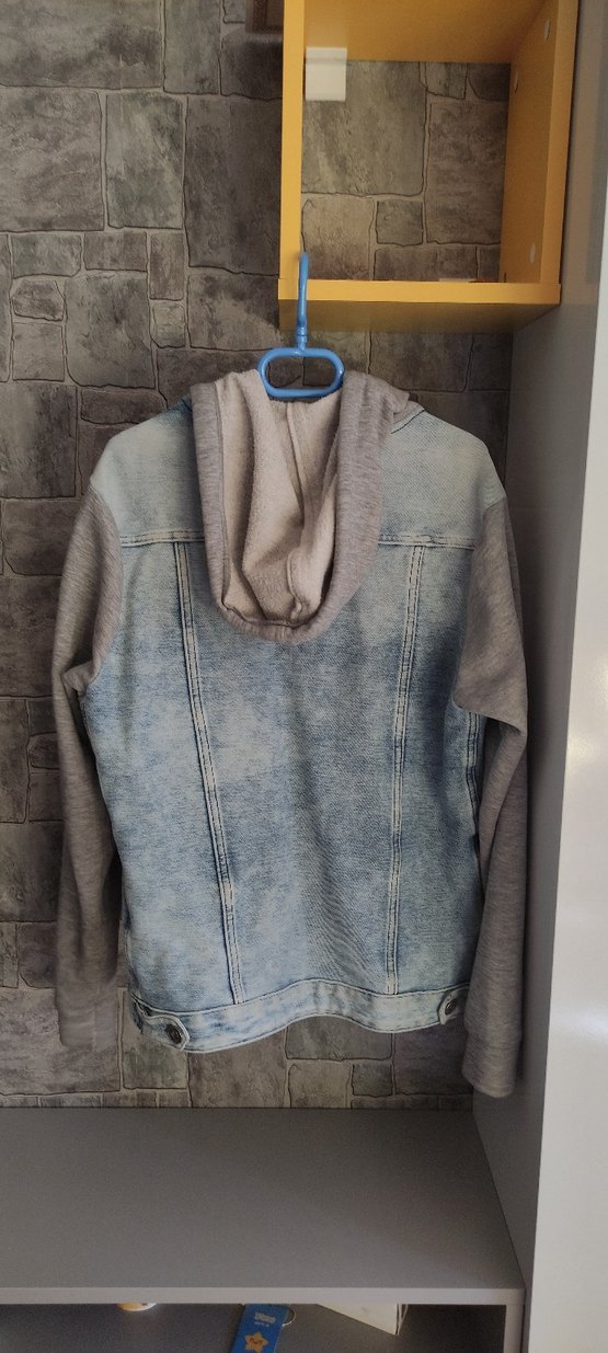 Gri Denim ve Kapüşonlu Sweatshirt Kombinli Ceket - Görsel 3