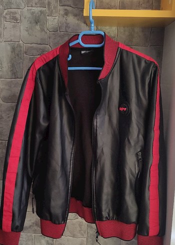 Kırmızı Çizgili Siyah Deri Erkek Ceket - Görsel 2