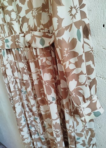 Bej Bohem Uzun Kollu Salaş Elbise - Görsel 4