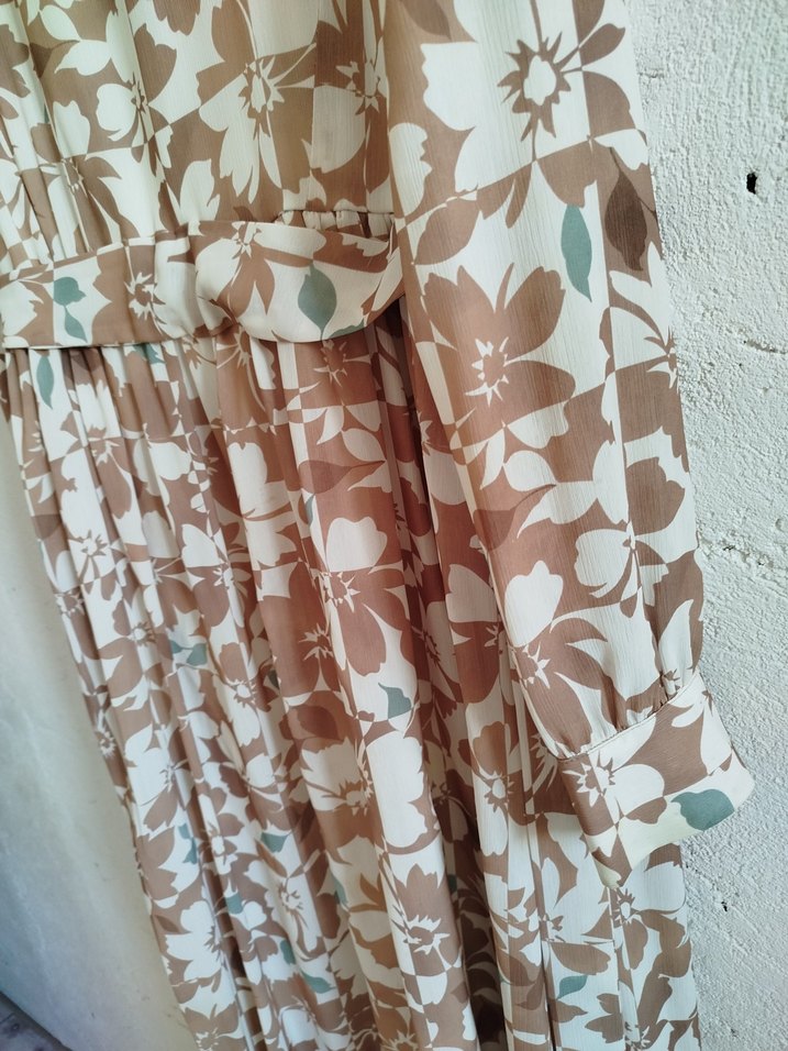 Bej Bohem Uzun Kollu Salaş Elbise - Görsel 4