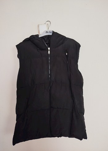 Fermuarlı Siyah Kapüşonlu Kadın Yelek - Görsel 2