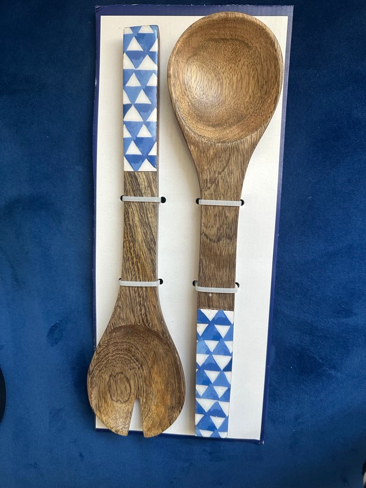 Mavi Desenli Ahşap Servis Kaşık Seti - Görsel 2