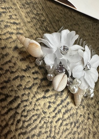 Gelin tacı tokası Boncuklu Beyaz Bohem Saç Tokası - Görsel 2