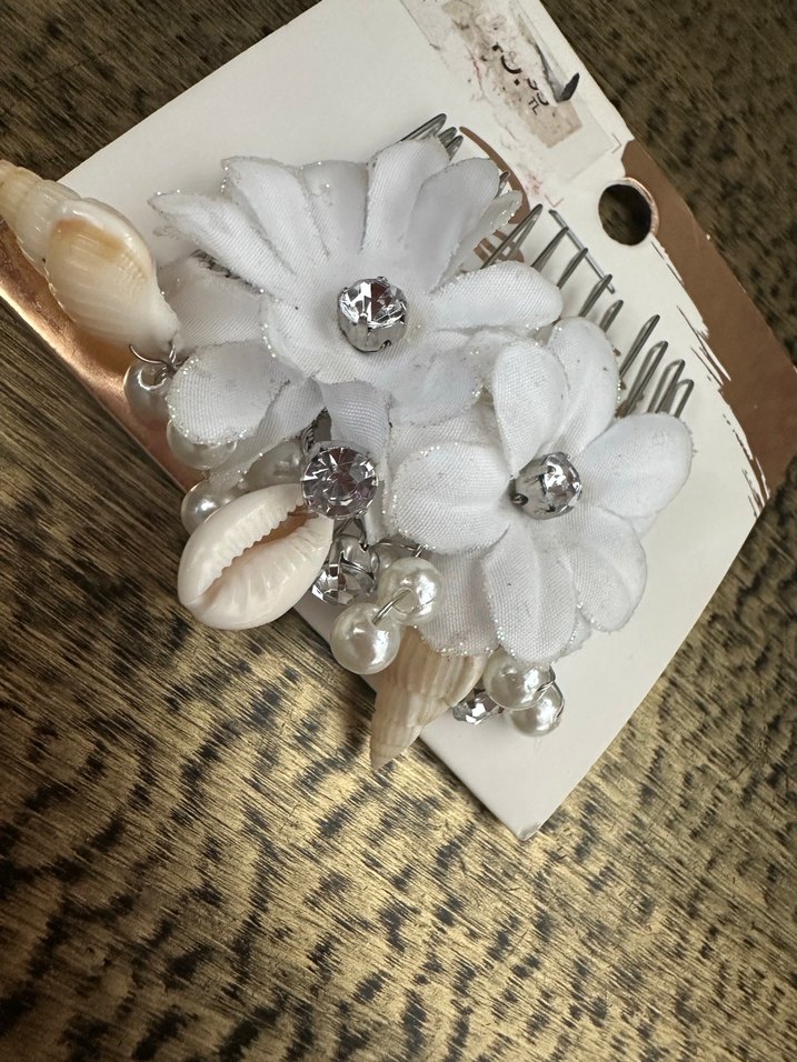 Gelin tacı tokası Boncuklu Beyaz Bohem Saç Tokası - Görsel 3