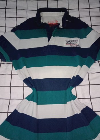 vintage Çizgili Polo Tişört, Kısa Kollu