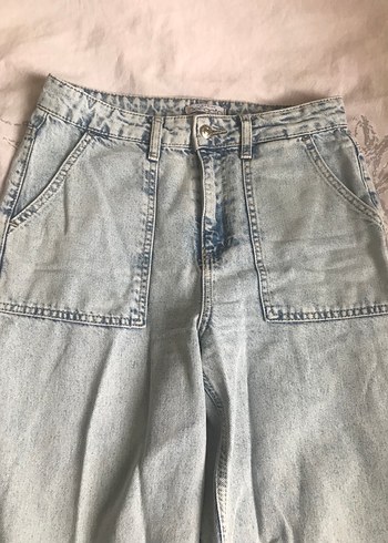 38 Beden Buz mavisi Bol Kesim Midi Kot pantolon