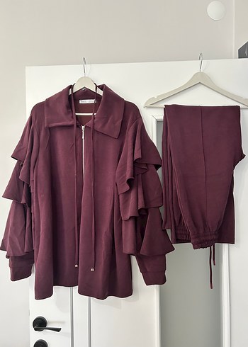 Mango Ahel Tasarim Bordo Katmanli Firfirli İkili Takim