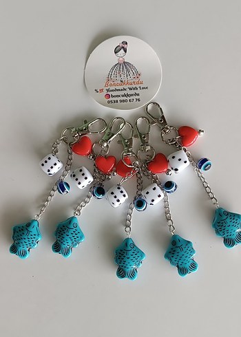 Renkli Boncuklu Turkuaz Kadın Anahtarlık - Görsel 3