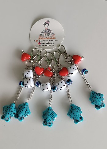 Renkli Boncuklu Turkuaz Kadın Anahtarlık - Görsel 2