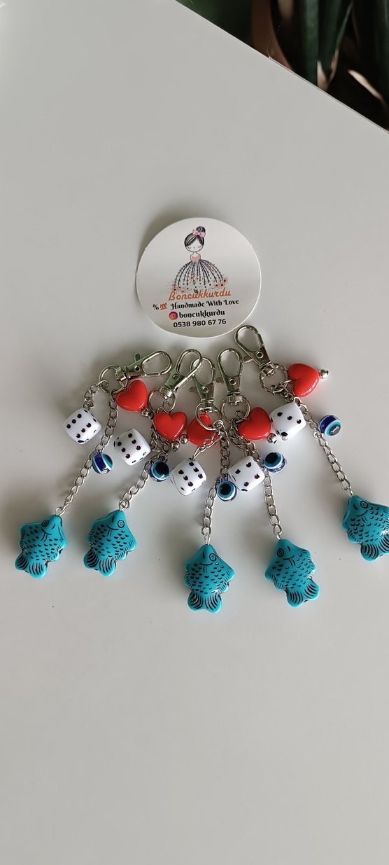 Renkli Boncuklu Turkuaz Kadın Anahtarlık - Görsel 3