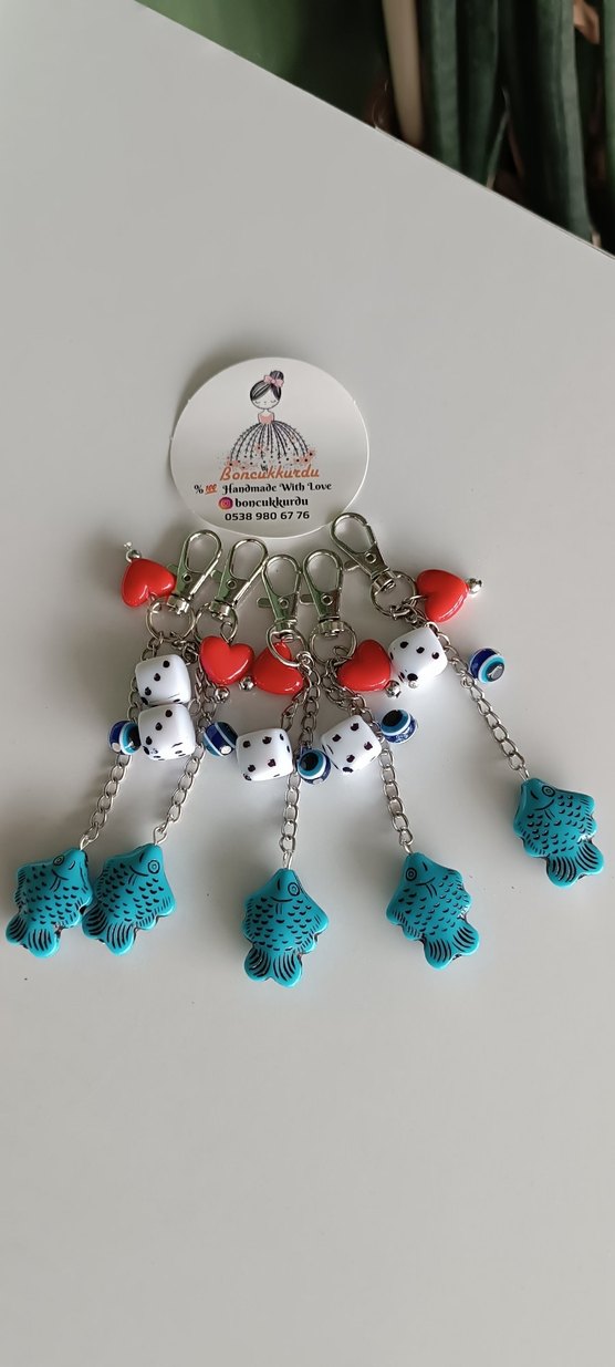 Renkli Boncuklu Turkuaz Kadın Anahtarlık - Görsel 2