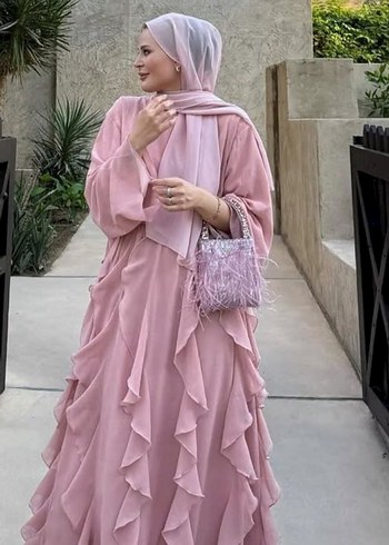 Henna Gelinlik Etekli Fırfırlı Pudra Pembe İkili takım