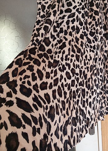 Zara Leopar Desenli Uzun Piliseli Bürümcük Model Saten Etek