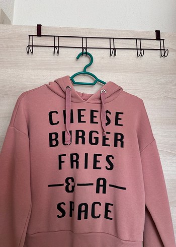 s Beden Pembe Baskılı Salaş Sweatshirt