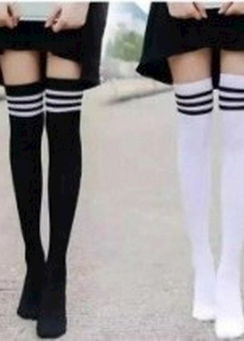 Çizgili Elastik Diz Üstü Çorap
