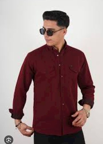 Bordo Erkek Düğmeli Uzun Kollu Gömlek - Görsel 8