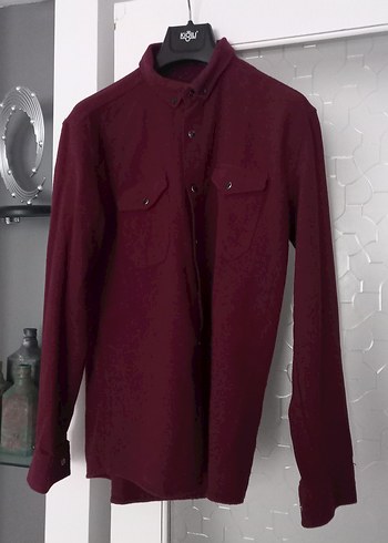 Bordo Erkek Düğmeli Uzun Kollu Gömlek - Görsel 9