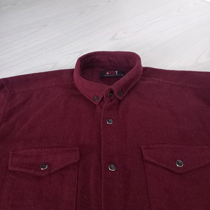 Bordo Erkek Düğmeli Uzun Kollu Gömlek - Görsel 3