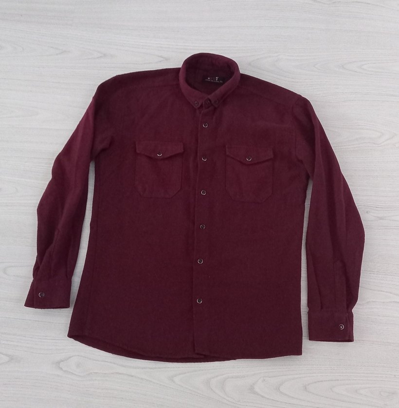 Bordo Erkek Düğmeli Uzun Kollu Gömlek - Görsel 2